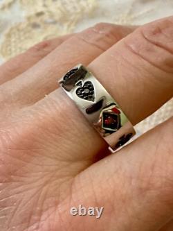 Vintage Art Deco Solid Silver Ring Playing Cards Spade Diamond Club Heart