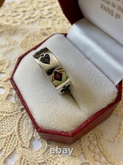 Vintage Art Deco Solid Silver Ring Playing Cards Spade Diamond Club Heart