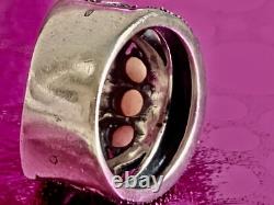 Vintage Art Deco Solid Silver Ring with Opals & Marcasites size 56 (1.8 mm)