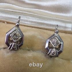 Vintage Art Deco Solid Silver Sleeper Earrings (Hallmarked)