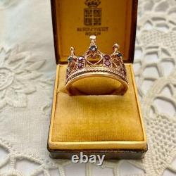 Vintage Crown Ring with Beautiful Tourmaline, Sapphire, Solid Silver / Rose Gold Vermeil