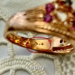 Vintage Crown Ring with Beautiful Tourmaline, Sapphire, Solid Silver / Rose Gold Vermeil