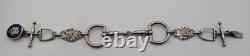 Vintage Equestrian Bracelet SOLID SILVER Blue Enamel Crown Bit Stirrup Horse A9