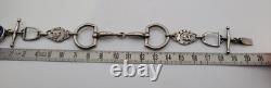 Vintage Equestrian Bracelet SOLID SILVER Blue Enamel Crown Bit Stirrup Horse A9