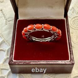 Vintage Eternity Ring Solid Silver or White Vermeil with Genuine Corals