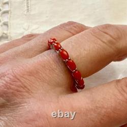 Vintage Eternity Ring Solid Silver or White Vermeil with Genuine Corals