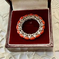 Vintage Eternity Ring Solid Silver or White Vermeil with Genuine Corals