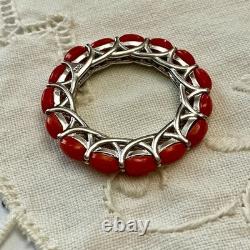 Vintage Eternity Ring Solid Silver or White Vermeil with Genuine Corals