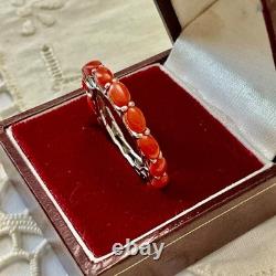 Vintage Eternity Ring Solid Silver or White Vermeil with Genuine Corals