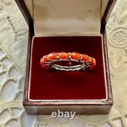 Vintage Eternity Ring Solid Silver or White Vermeil with Genuine Corals