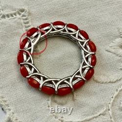 Vintage Eternity Ring Solid Silver or White Vermeil with Genuine Corals