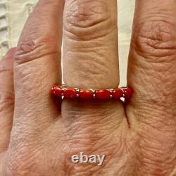 Vintage Eternity Ring Solid Silver or White Vermeil with Genuine Corals