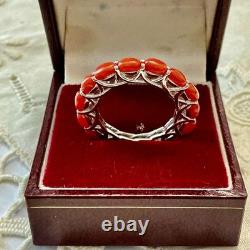 Vintage Eternity Ring Solid Silver or White Vermeil with Genuine Corals