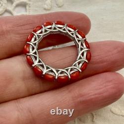 Vintage Eternity Ring Solid Silver or White Vermeil with Genuine Corals