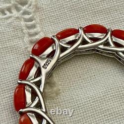 Vintage Eternity Ring Solid Silver or White Vermeil with Genuine Corals