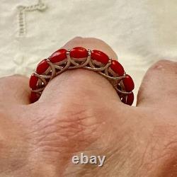 Vintage Eternity Ring Solid Silver or White Vermeil with Genuine Corals