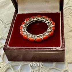 Vintage Eternity Ring Solid Silver or White Vermeil with Genuine Corals