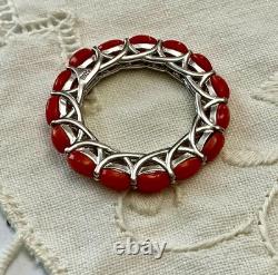 Vintage Eternity Ring Solid Silver or White Vermeil with Genuine Corals