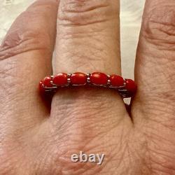 Vintage Eternity Ring Solid Silver or White Vermeil with Genuine Corals