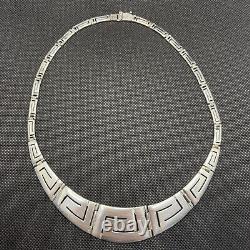 Vintage Greek Geometric Choker Necklace in Solid 925 Silver