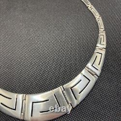 Vintage Greek Geometric Choker Necklace in Solid 925 Silver