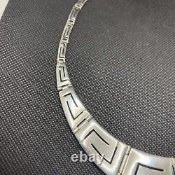 Vintage Greek Geometric Choker Necklace in Solid 925 Silver