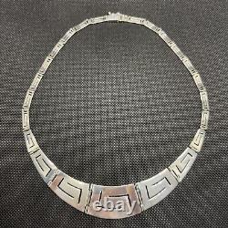 Vintage Greek Geometric Choker Necklace in Solid 925 Silver