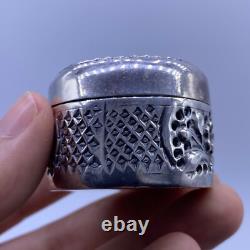 Vintage Indian Secret Box in Solid Silver with Pictorial Scenes