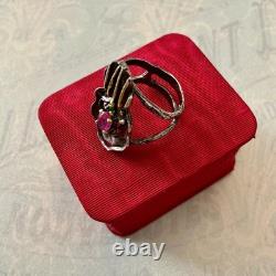 Vintage Modernist Ring Ruby Sapphire Solid Silver Gold Finish