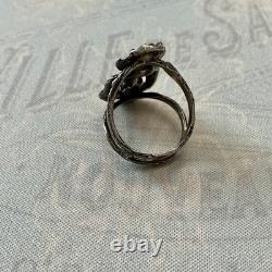 Vintage Modernist Ring Ruby Sapphire Solid Silver Gold Finish
