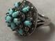 Vintage Navajo Silver Ring With Turquoise And Marcasites, Indian Solid Silver Ring Size 54