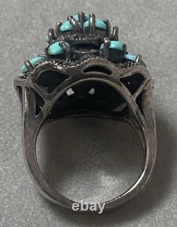 Vintage Navajo silver ring with turquoise and marcasites, Indian solid silver ring size 54