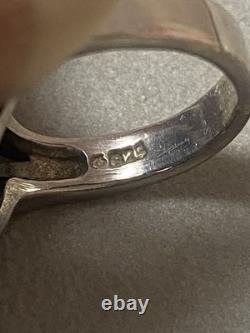 Vintage Navajo silver ring with turquoise and marcasites, Indian solid silver ring size 54