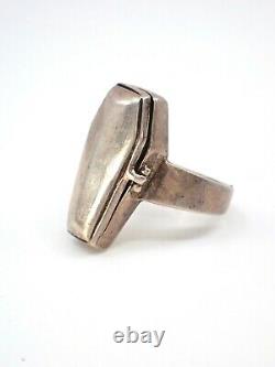 Vintage Old Ring Opening In The Shape Of A Coffin Reliquary Solid Silver