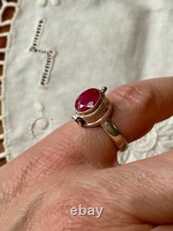 Vintage Openwork Poison Ring in Solid Silver with Genuine Ruby Stone