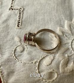 Vintage Openwork Poison Ring in Solid Silver with Genuine Ruby Stone
