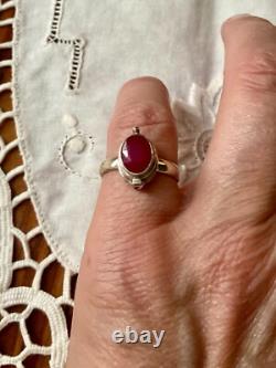 Vintage Openwork Poison Ring in Solid Silver with Genuine Ruby Stone
