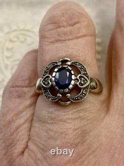 Vintage Ring Beautiful Sapphire, White Topaz, and Solid Silver