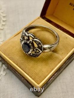 Vintage Ring Beautiful Sapphire, White Topaz, and Solid Silver