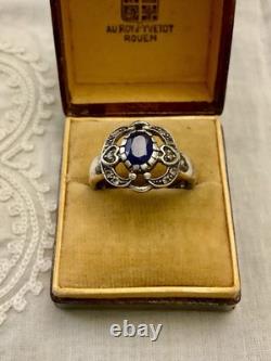 Vintage Ring Beautiful Sapphire, White Topaz, and Solid Silver