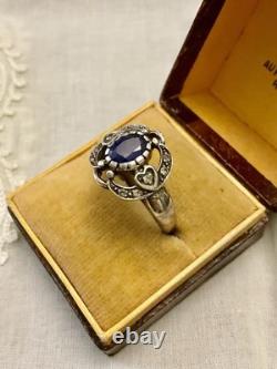 Vintage Ring Beautiful Sapphire, White Topaz, and Solid Silver