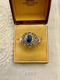 Vintage Ring Beautiful Sapphire, White Topaz, and Solid Silver
