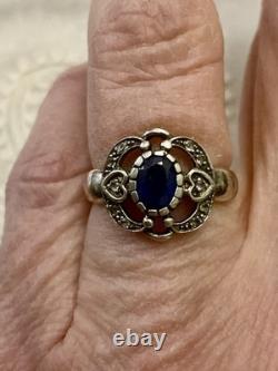 Vintage Ring Beautiful Sapphire, White Topaz, and Solid Silver
