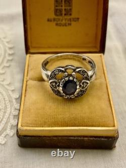 Vintage Ring Beautiful Sapphire, White Topaz, and Solid Silver