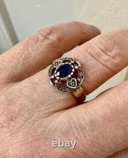 Vintage Ring Beautiful Sapphire, White Topaz, and Solid Silver