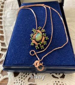 Vintage Rose Gold Necklace & Pendant with Solid Silver, Opal, and Natural Peridots