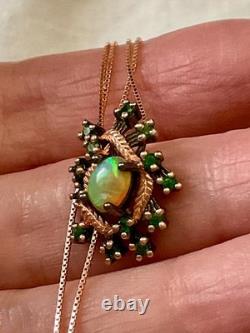 Vintage Rose Gold Necklace & Pendant with Solid Silver, Opal, and Natural Peridots