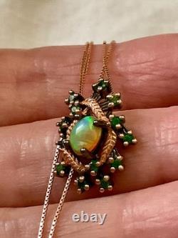 Vintage Rose Gold Necklace & Pendant with Solid Silver, Opal, and Natural Peridots