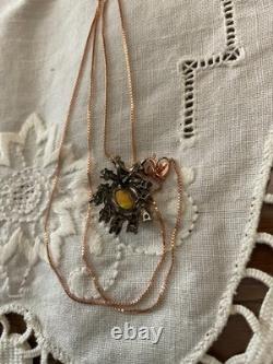 Vintage Rose Gold Necklace & Pendant with Solid Silver, Opal, and Natural Peridots