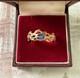 Vintage Rose Gold Solid Silver Ring Genuine Blue Sapphire Ornate Setting